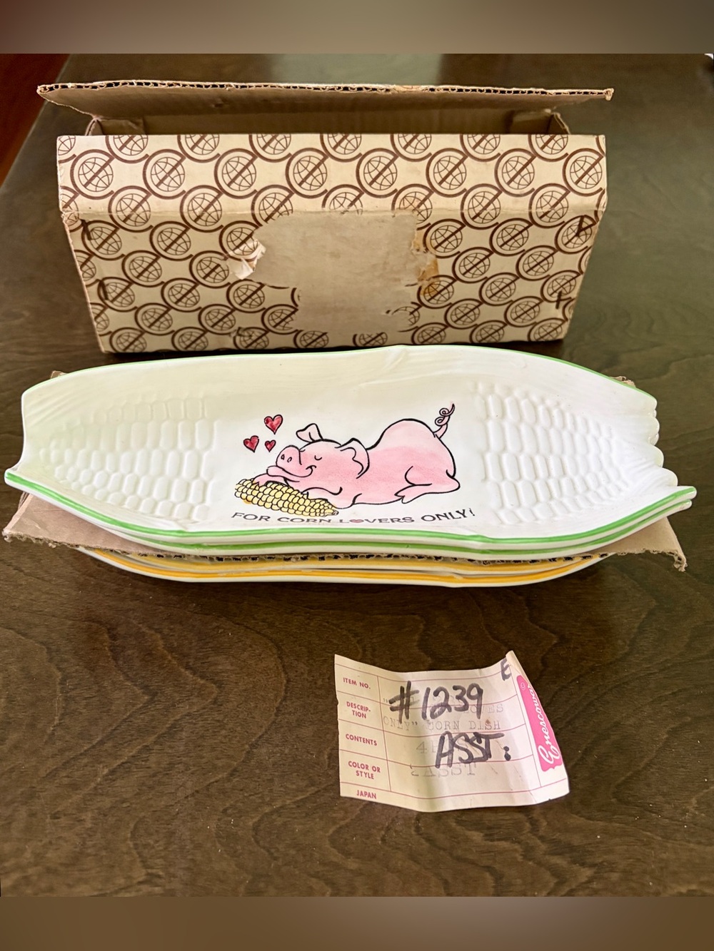 New MCM 1970s Ceramic Corn Holder Dish Set Of 4 Pig Enesco Made In Japan